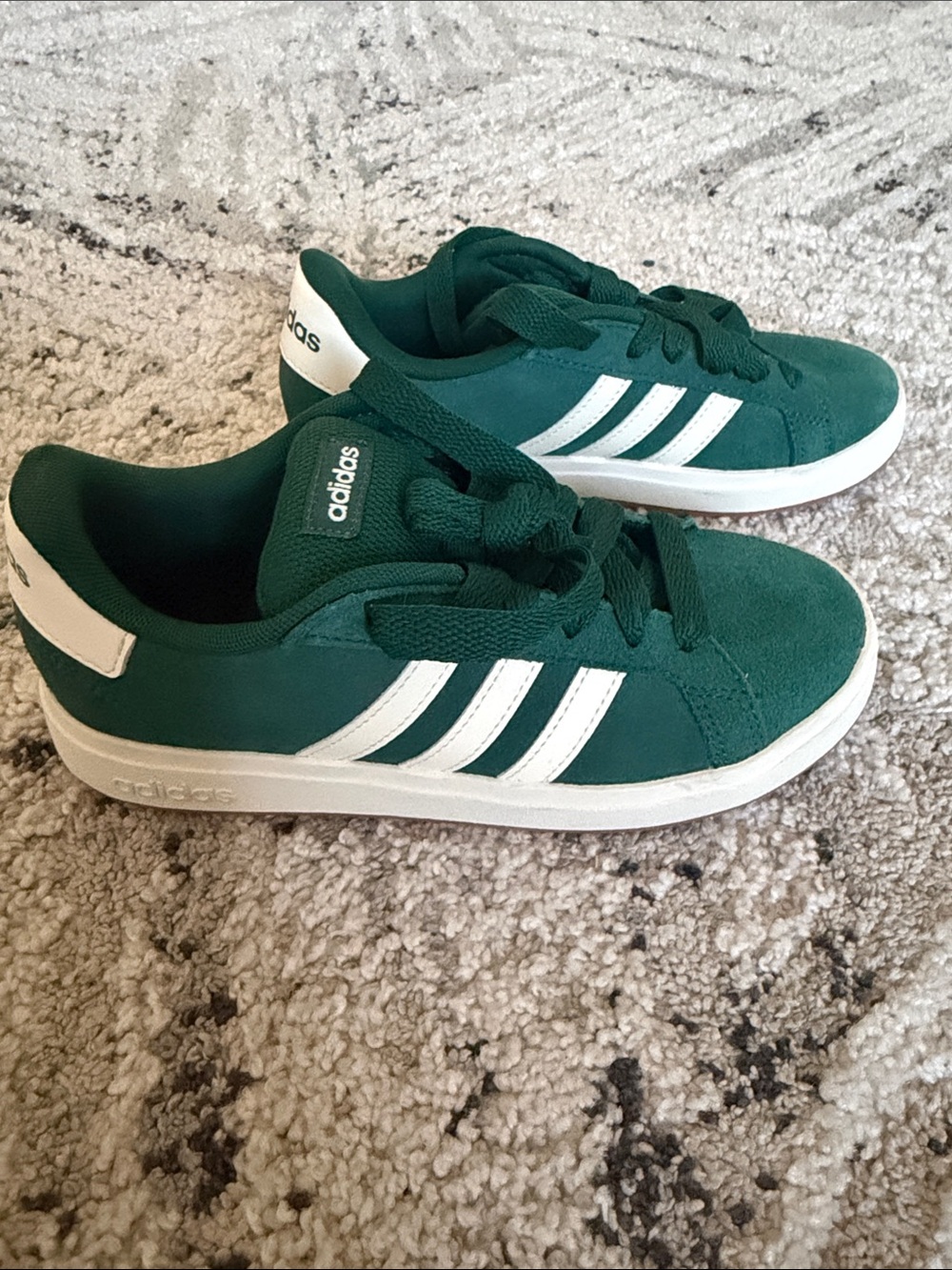 adidas Kids Green Suede Sneakers with White Stripes